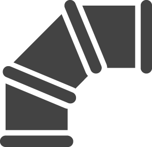 A black and white icon of a pipe on a white background.