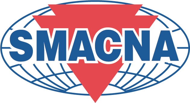 A logo for smacna with a red triangle in the middle