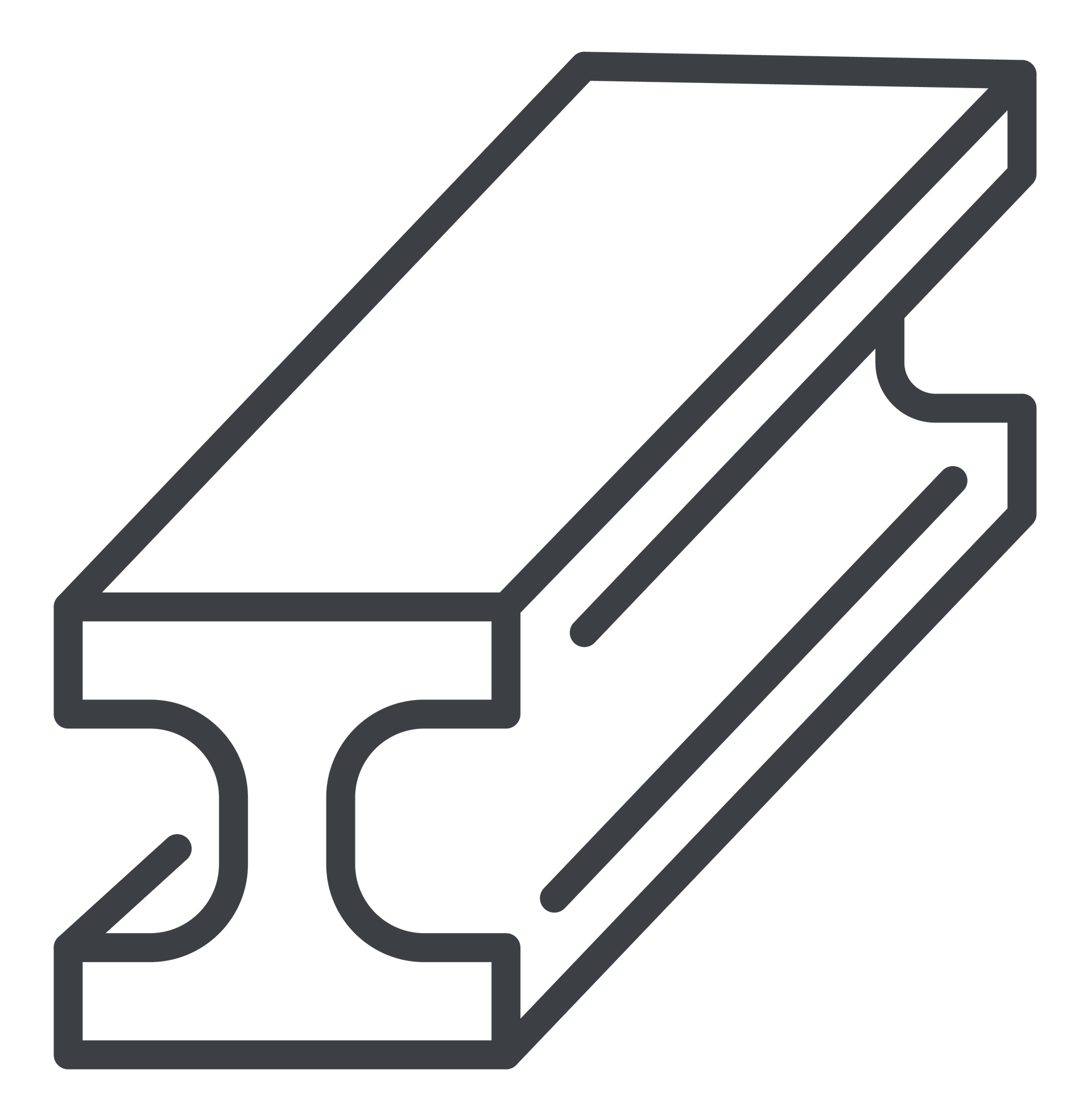 A line drawing of a metal bar on a white background.