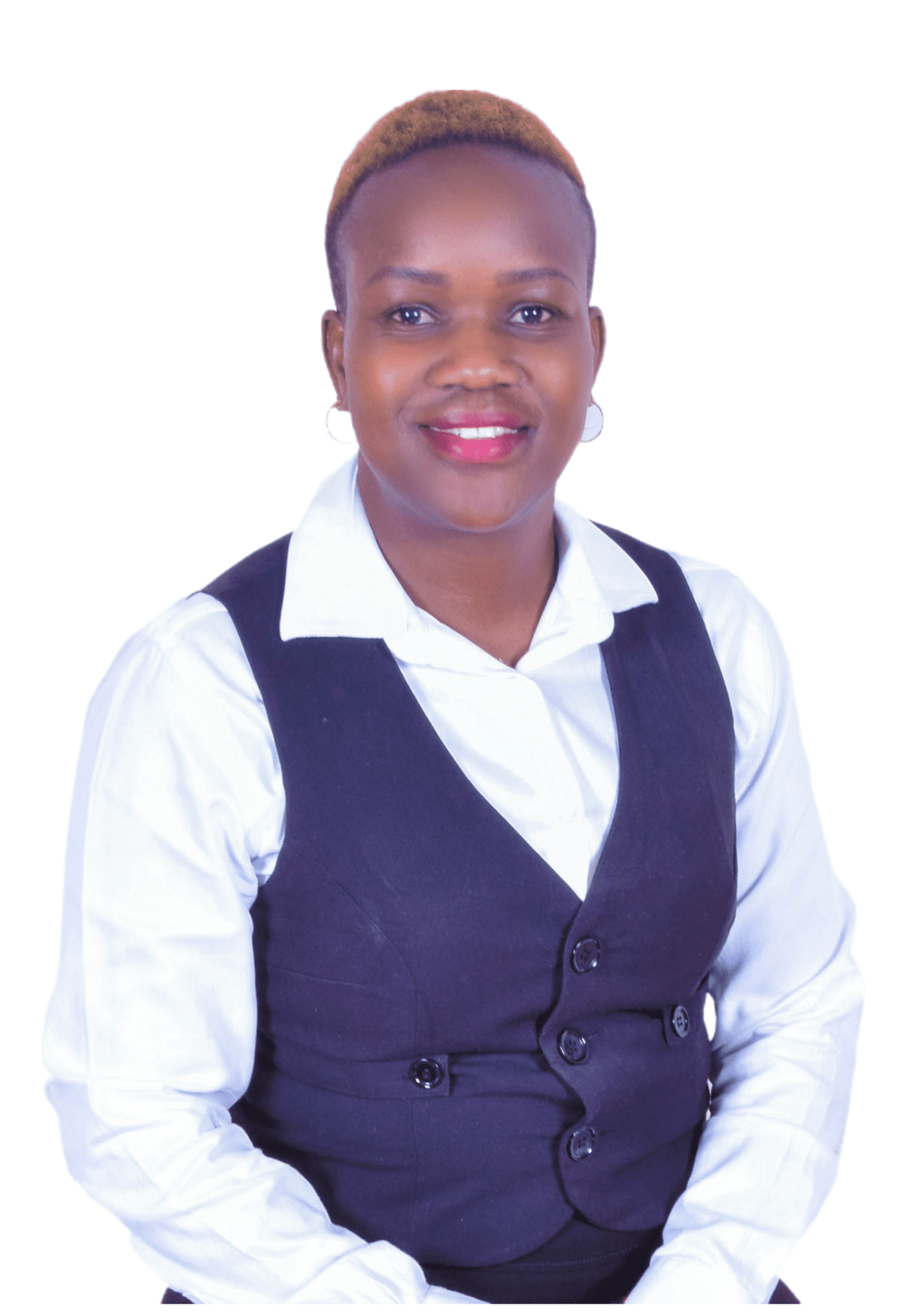 Woman in white shirt, black vest smiling, possibly professional headshot.