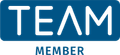A blue and white team member logo on a white background.