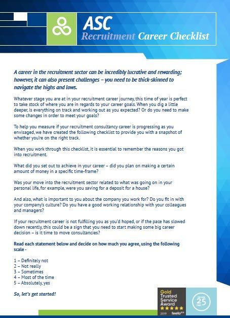 An asc recruitment career checklist with a blue background