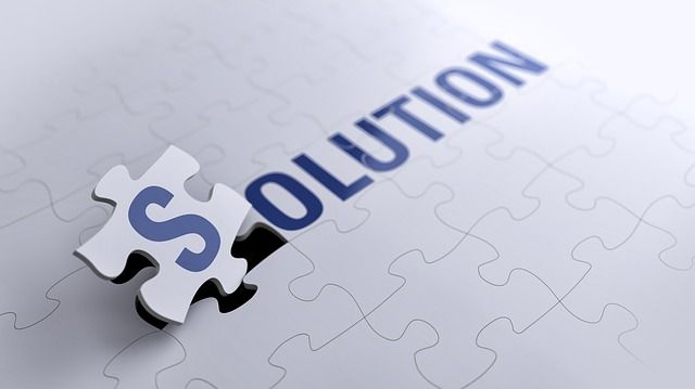 A puzzle piece with the word solution on it