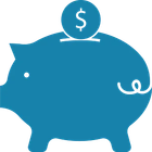 Blue piggy bank with a dollar coin on top
