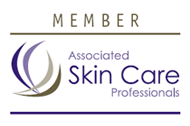 Member of Associated Skin Care Professionals, logo with curved lines in purple, gray, and gold.