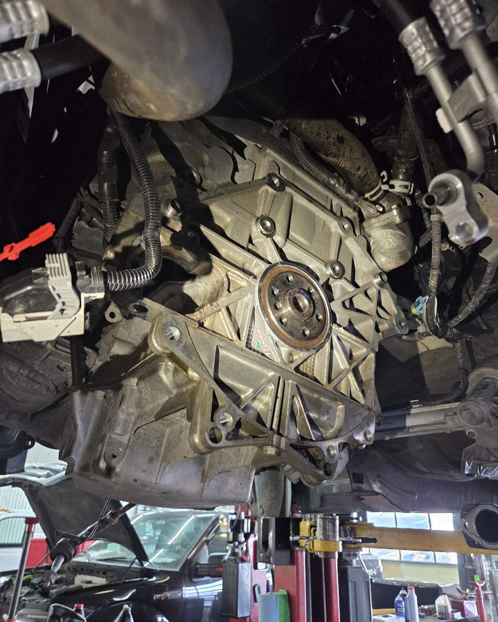 Engine Block Hoisted Up | Stilen Repair LLC