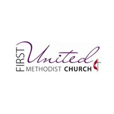 First United Methodist Church logo with purple script and red cross