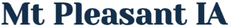 Mt Pleasant IA logo in blue text on a white background