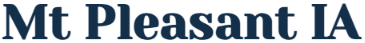 Mt Pleasant IA logo in blue text on a white background