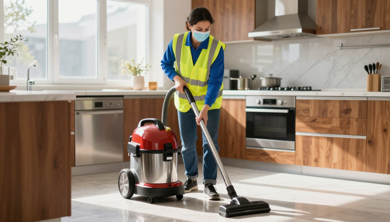 Cleaning professional in safety gear