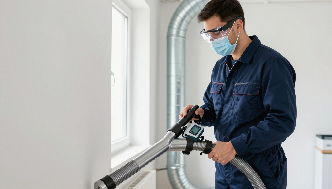 Professional technician performing OSHA compliant duct cleaning