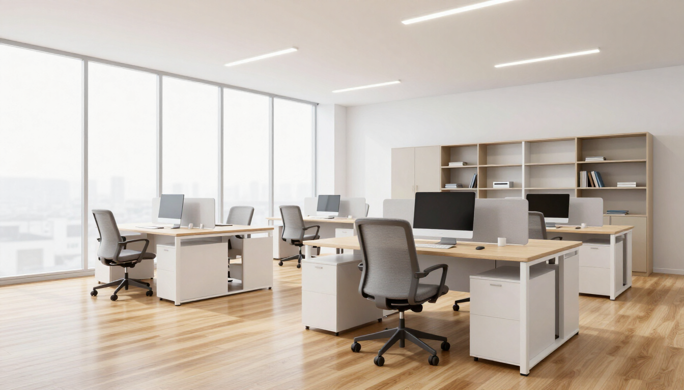 A clean and professional modern office workspace.