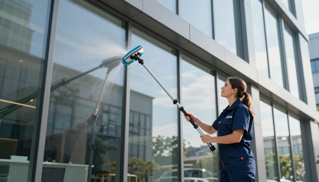 Professional cleaning staff in a commercial office