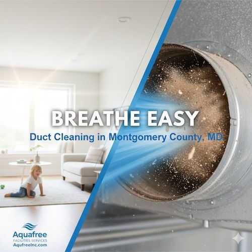 Duct cleaning ad. Interior shot of a clean living room, juxtaposed with a dirty duct. Text: 