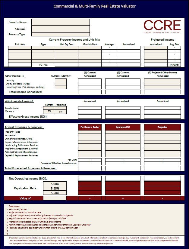 Constant Commercial Real Estate income-approach valuation template