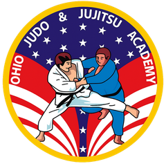 Ohio Judo & Jujitsu Academy logo with two martial artists grappling in a circular red, white, and blue design