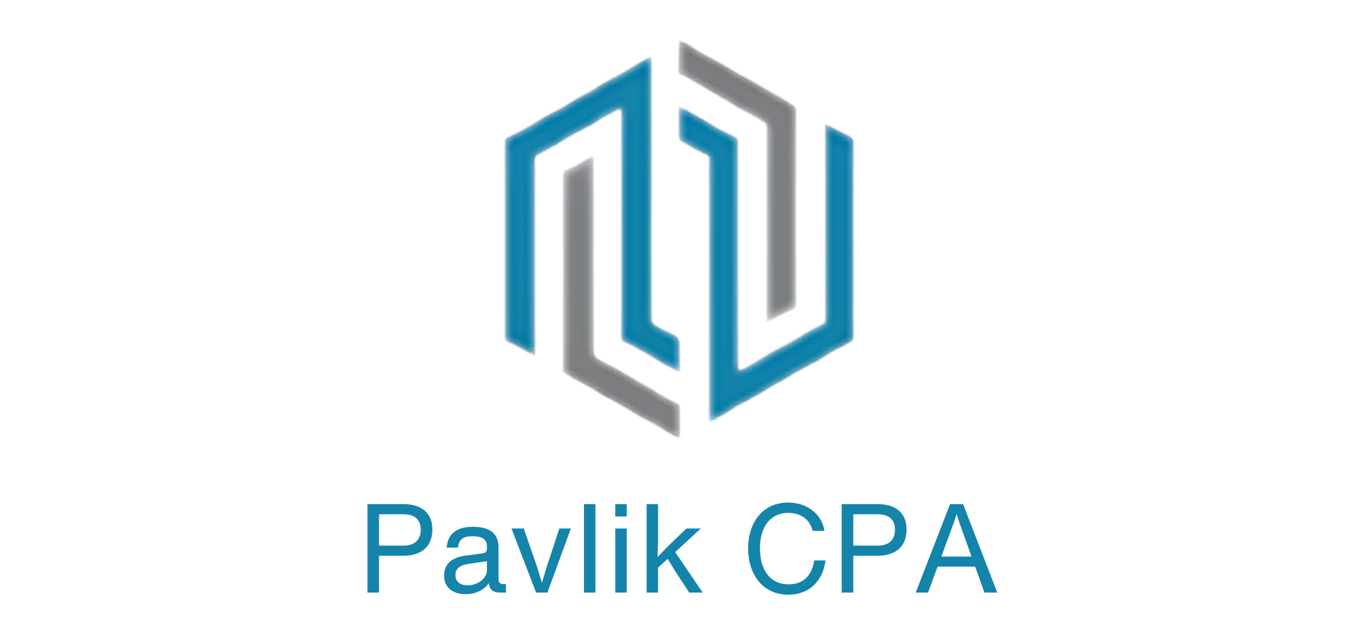 A blue and gray logo for pavlik cpa on a white background.