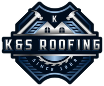 K&S Roofing logo in blue and silver with a roof and “Since 1989” badge