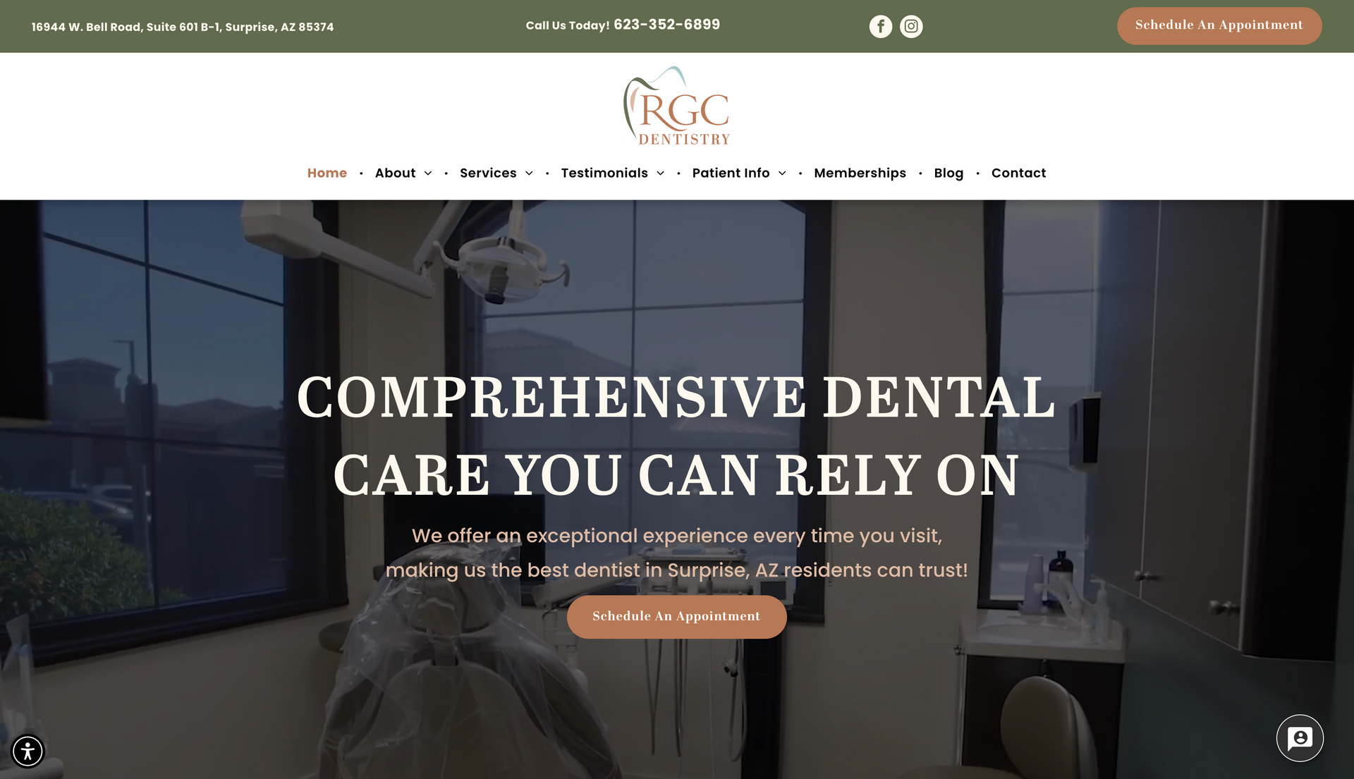 A website for a dental care company called comprehensive dental care you can rely on.