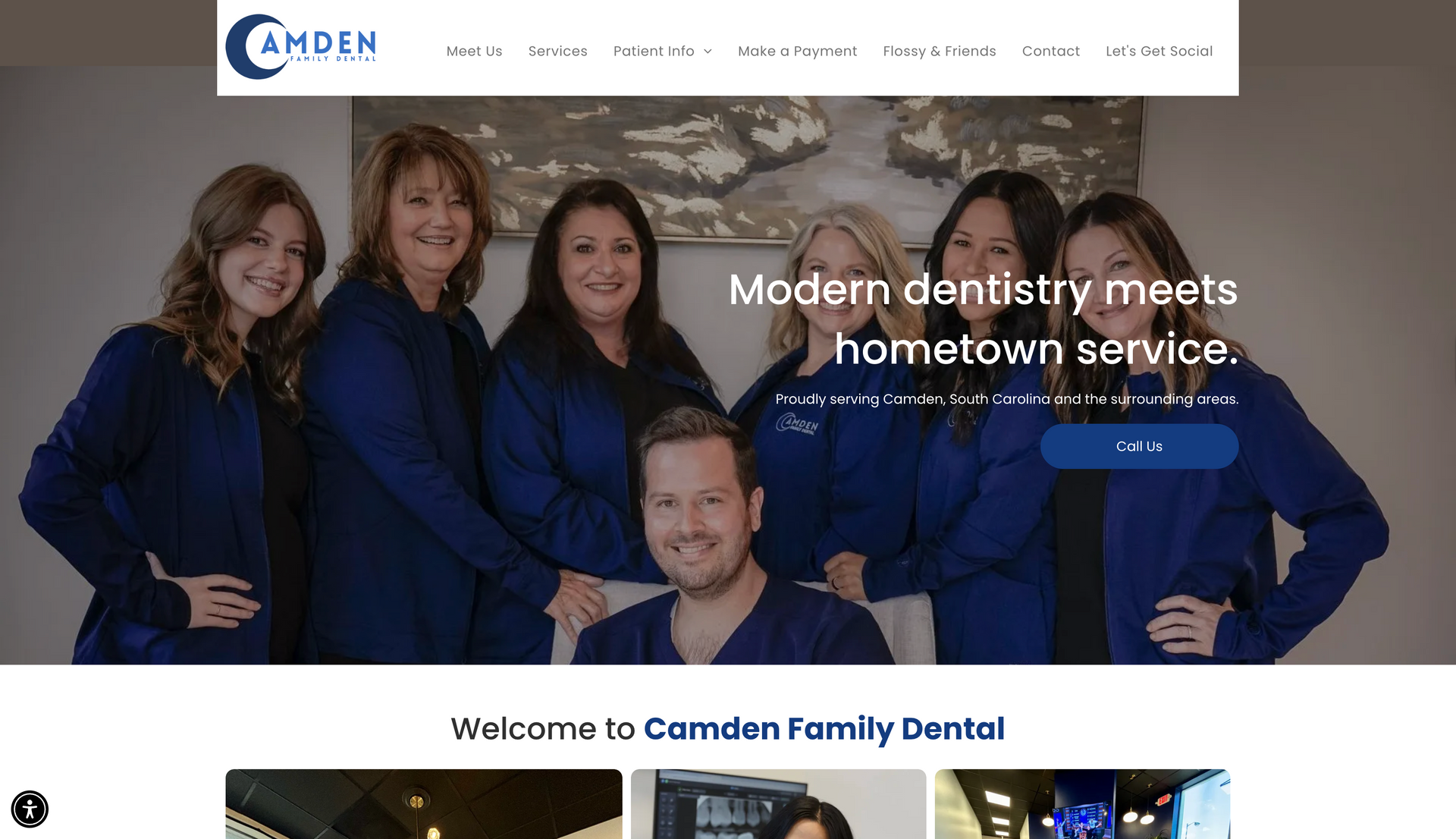 A woman is smiling on the homepage of a dentist 's website.