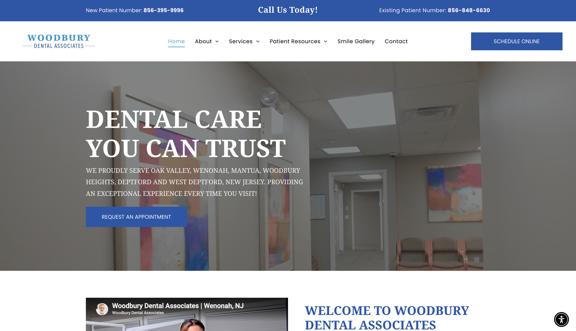 A woman is smiling on the homepage of a dentist 's website.