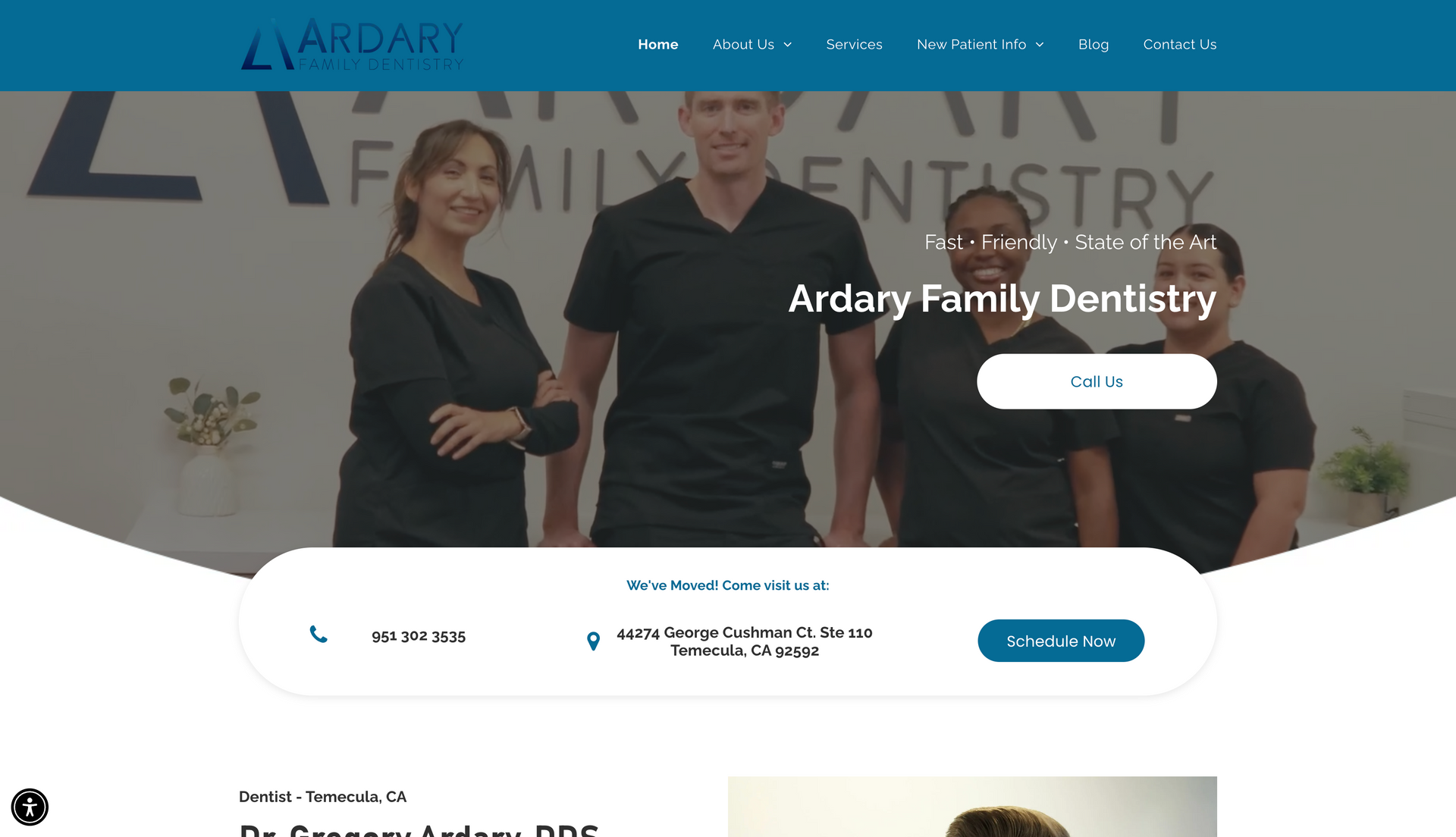 A screenshot of a website for a family dentistry.