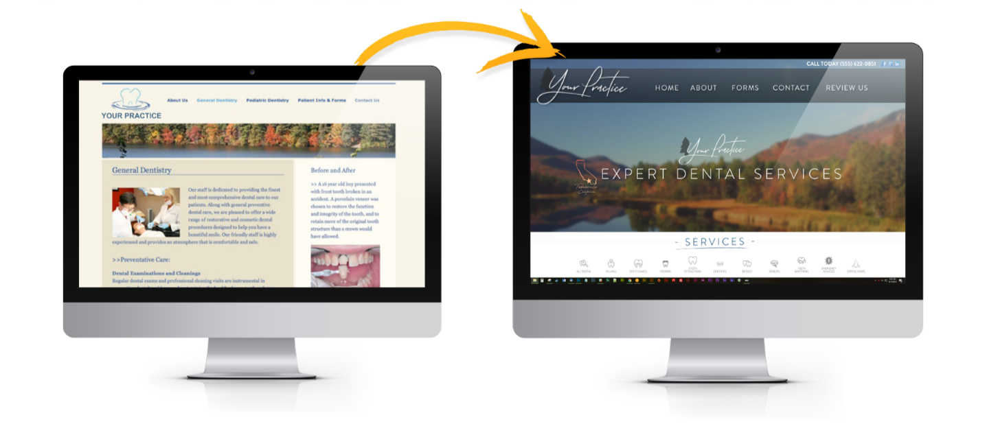 A computer monitor with a website on it and a computer monitor without a website on it.