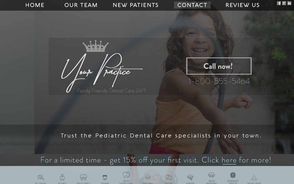 A screenshot of a website for a dental care specialist.