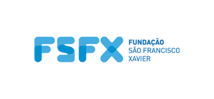 O logotipo da fundação são francisco xavier é azul e branco
