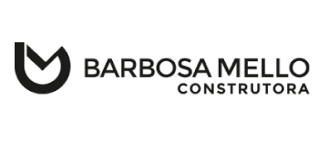 A black and white logo for barbosa mello construtora