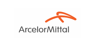 O logotipo da arcelormittal está em um fundo branco.