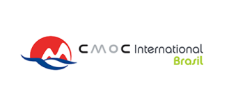 O logotipo da cmoc international brasil tem um sol vermelho e uma onda azul.