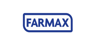 Um logotipo azul e branco para uma empresa chamada farmax.