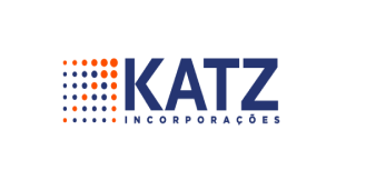 Um logotipo katz azul e laranja em um fundo branco