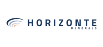 Um logotipo azul e branco para a horizonte minerals