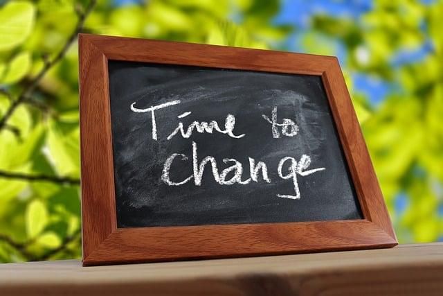 Quadro negro com escrito em ingles Time to Change para inspirar a mudança