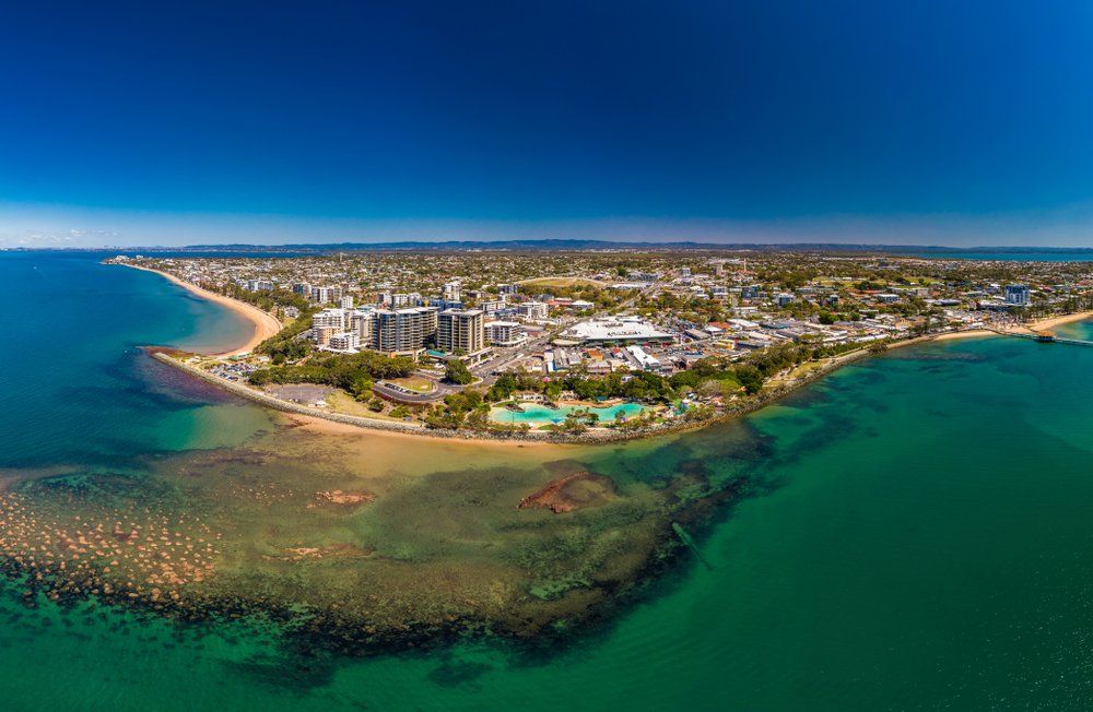 Aerial drone view of Settlement Cove Lagoon — Quench Juice Bar in Fortitude Valley, QLD