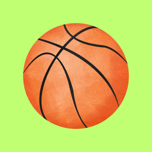 Orange basketball on a bright green background