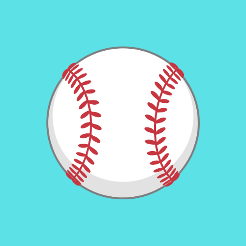 White baseball with red stitching on a light blue background