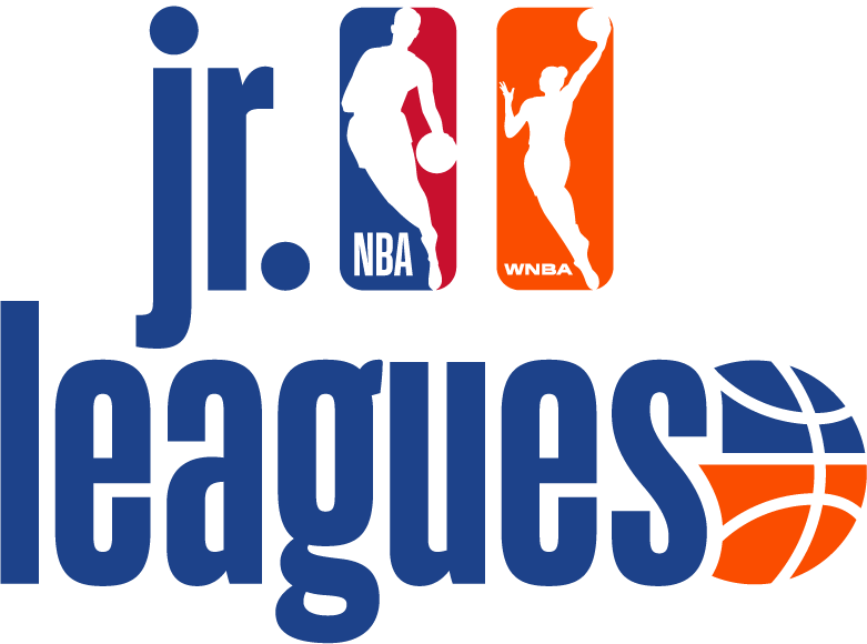 JR Leagues logo with blue and orange basketball graphics, NBA and WNBA icons above the word “Leagues”