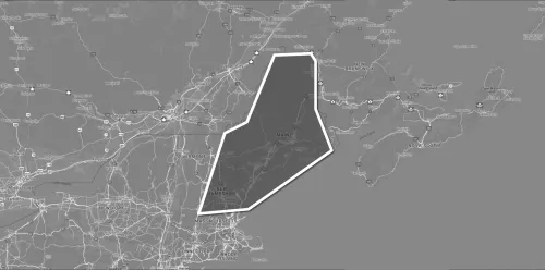 A black and white map of a city with a triangle in the middle.
