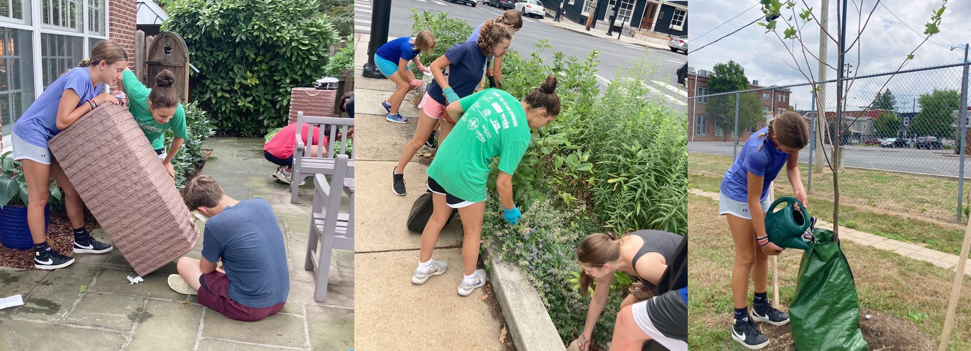 A group of young people engaged in community service. 