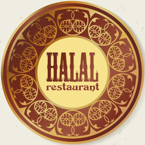 A logo for a halal restaurant with a circular design