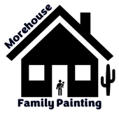 Morehouse Family Painting logo: black house with windows, painter figure, and cactus