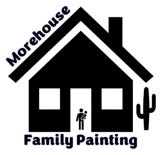 Morehouse Family Painting logo: black house with windows, painter figure, and cactus