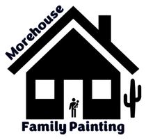 Morehouse Family Painting logo: black house with windows, painter figure, and cactus