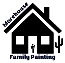 Morehouse Family Painting logo: black house with windows, painter figure, and cactus