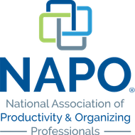 NAPO logo with interlocking blue, green, and gray squares above blue text for National Association of Productivity & Organizing Professionals