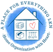 Logo for &ldquo;A Place for Everything IKN&rdquo; with a blue house, storage icons, and &ldquo;Home Organization with Heart&rdquo; text