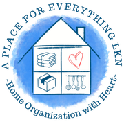 Logo for &ldquo;A Place for Everything IKN&rdquo; with a blue house, storage icons, and &ldquo;Home Organization with Heart&rdquo; text